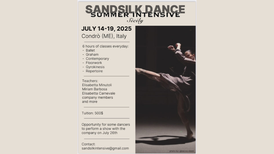 Workshop in Italy with Sandsilk Dance Company + Possible Performance Opportunity
